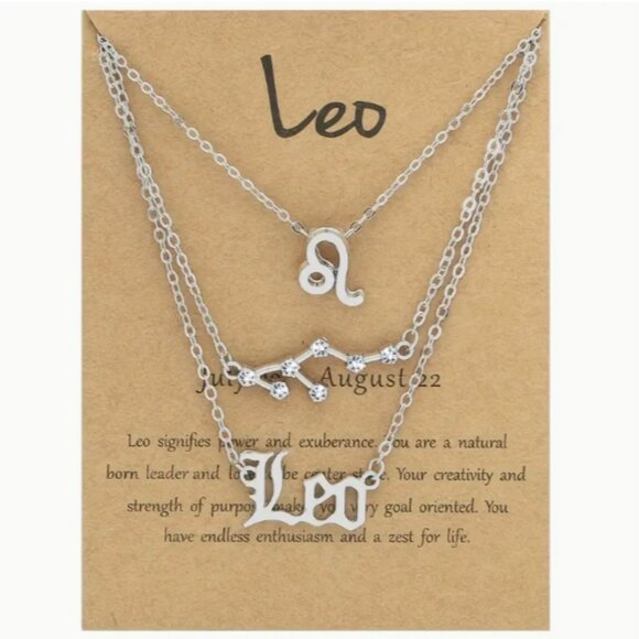 🍏50% OFF/3+...♌ 3-piece zodiac Leo link chain necklace set (Silver tone) - Picture 1 of 6